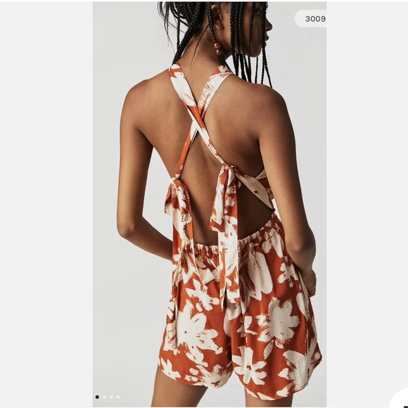 NWT Free People Women's Coral Tides Open Back Romper Rust Combo - Picture 3 of 4